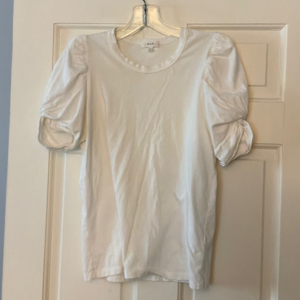 A.L.C. White Cotton Puff Sleeve Tee XS Capsule Wardrobe Minimalist Chic Top